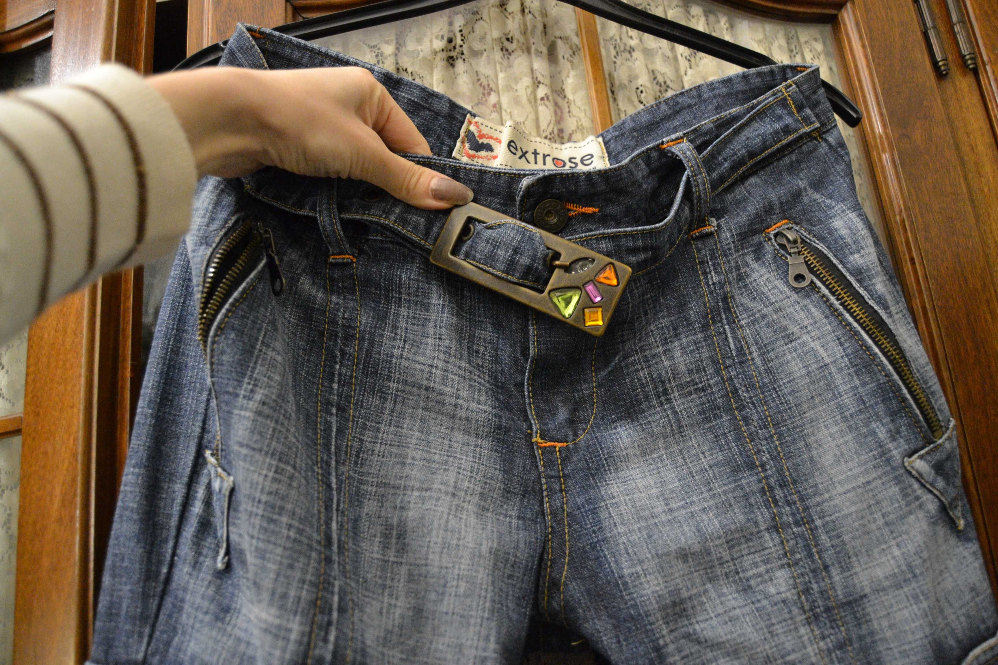 Extrose ciężkie jeansy rozszerzane bojówki-dzwony 40 L długie 108 cm