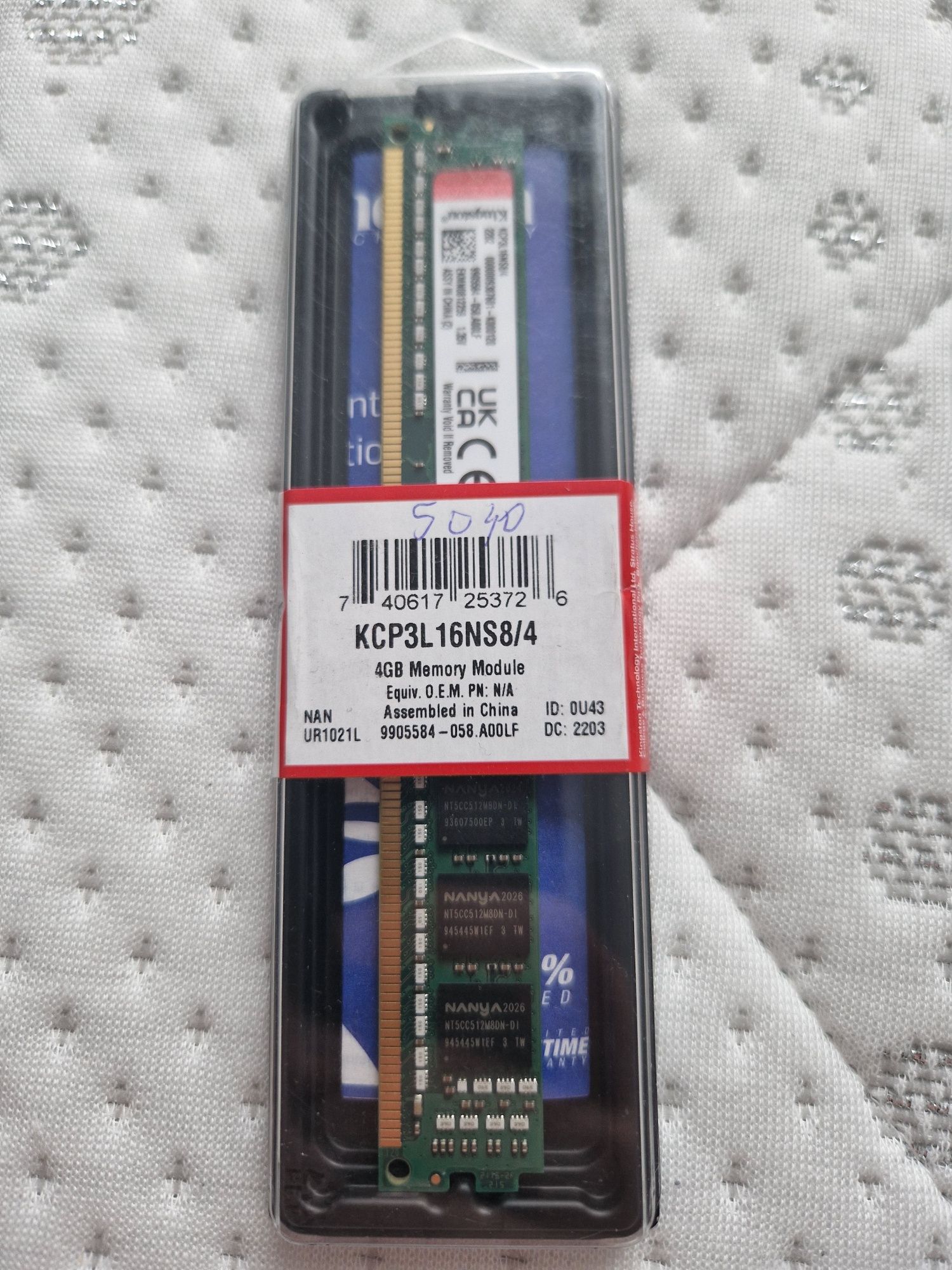 Pamięć RAM Kingston 4GB DDR3 KCP3L16NS84