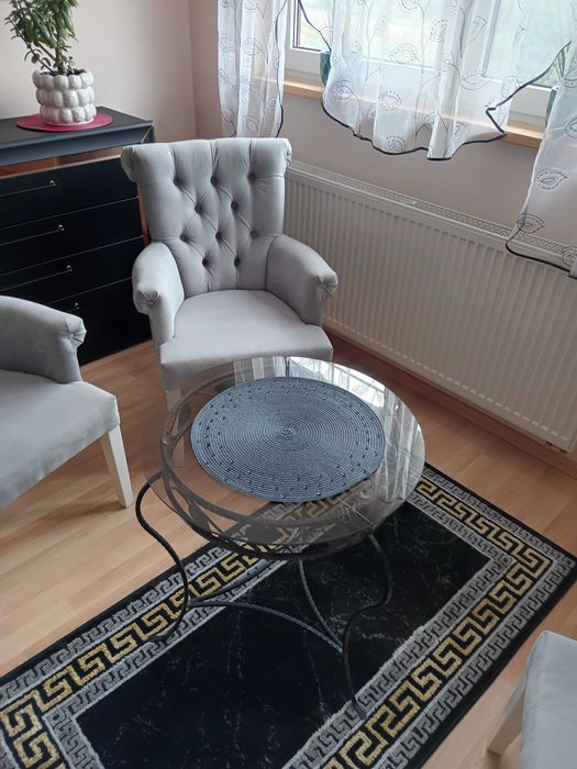 Fotel pikowany welur krzesło glamour 3 sztuki fotele szare
