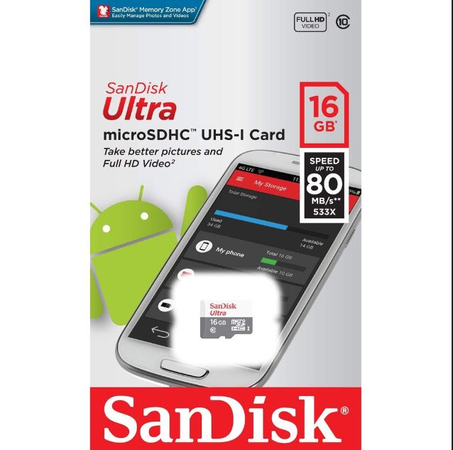 Cartão microSDHC Sandisk Ultra - 16GB, com portes gratis