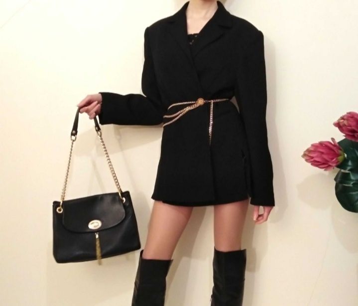 Black oversize blazer vintage french chic Czarny żakiet Old money