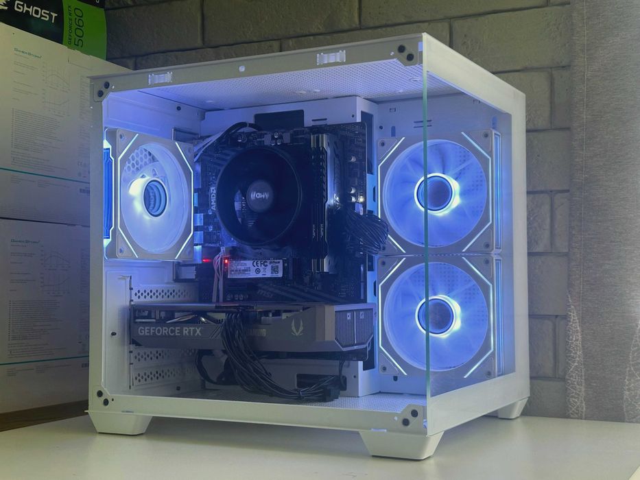 Nowy Komputer Gamingowy RTX 5060 Ryzen 5 16GB RAM Biały Akwarium FV23%