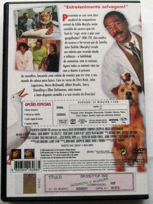 DVD - Dr. Dolittle, com Eddie Murphy, Peter Boyle, Oliver Platt