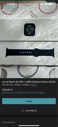 Apple Watch SE GPS +sim (Cellular) z koperta 44 mm