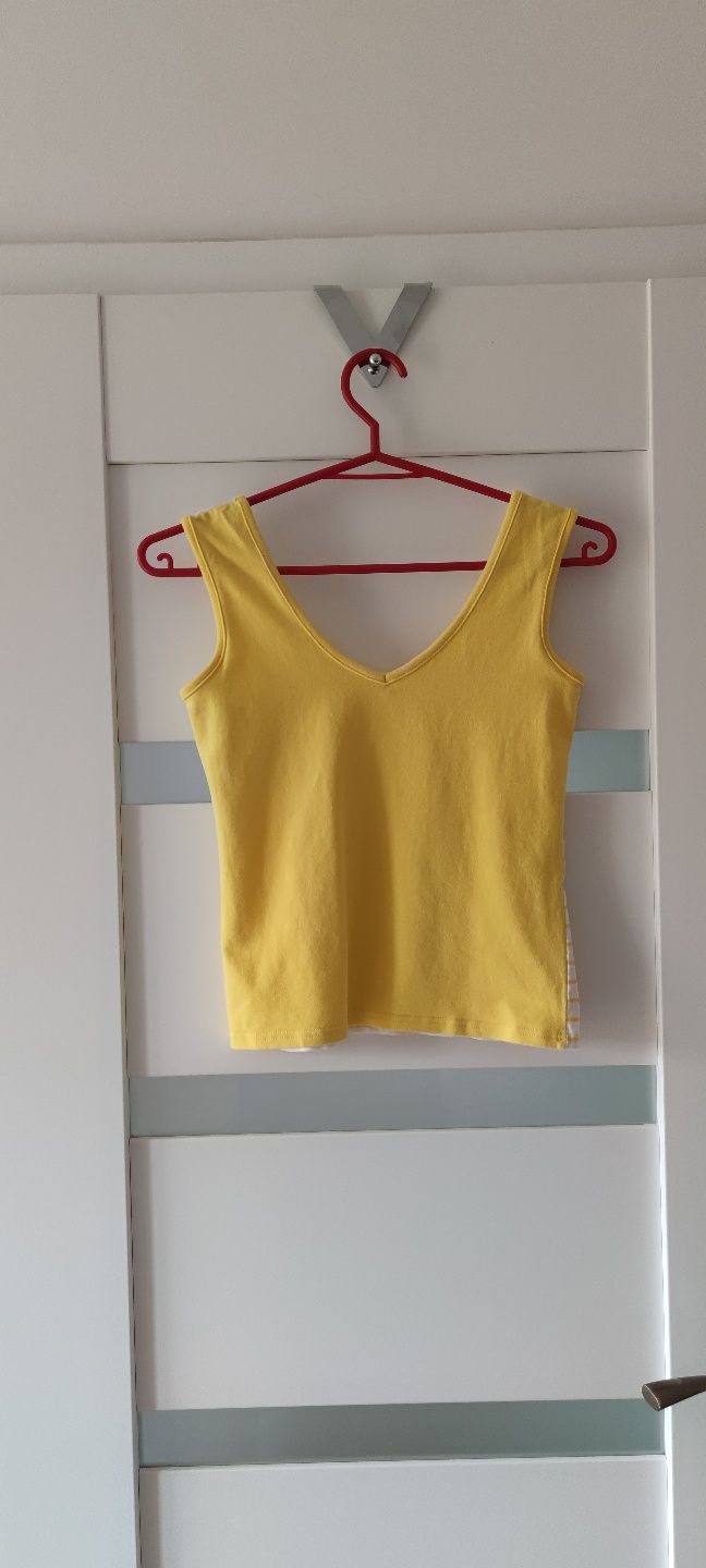 Top bluzka koszulka XS/S żółta w białe paski bawełna z elastanem y2k