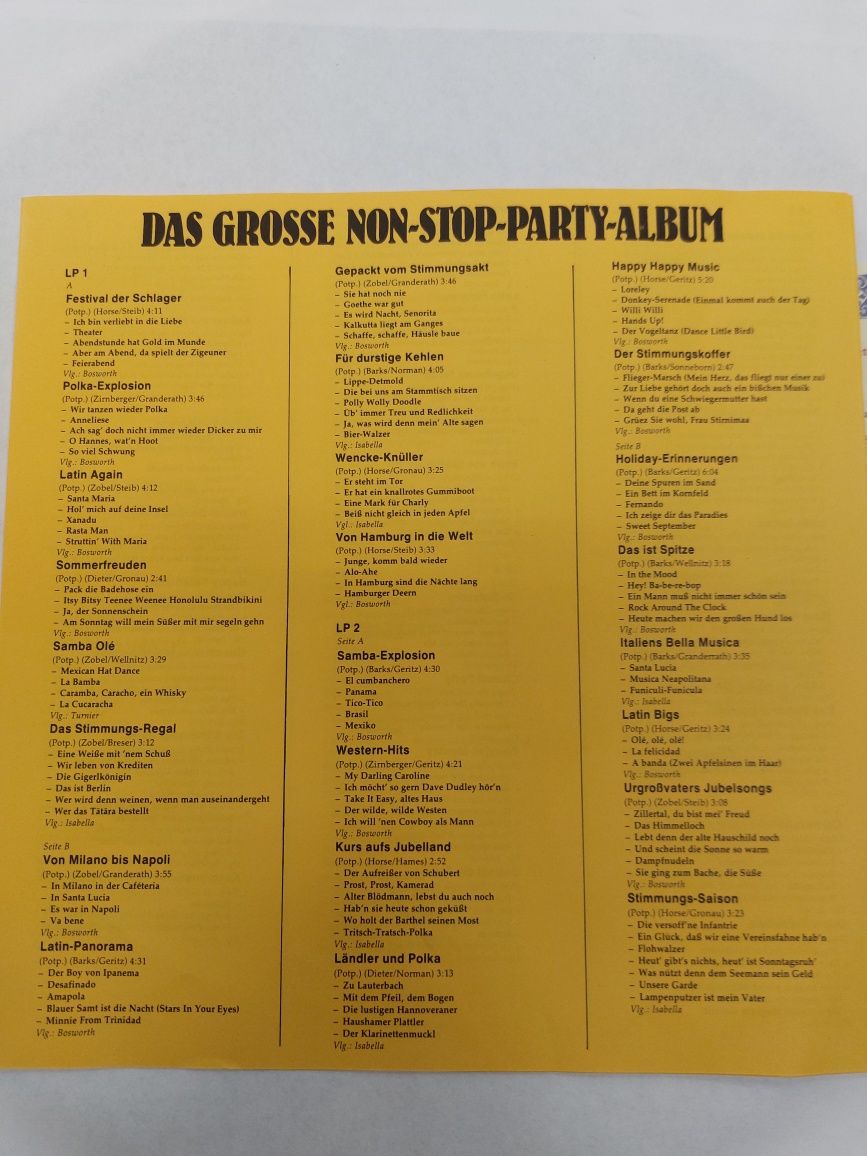 Das Grosse non stop party album. Stimmung hits... 8 LP. Winyl