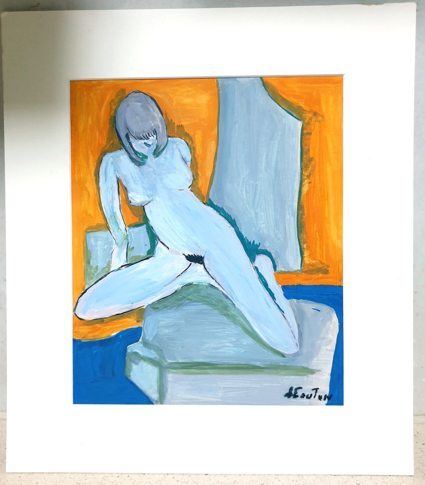 Nu - pintura em guache assinada com passepartout