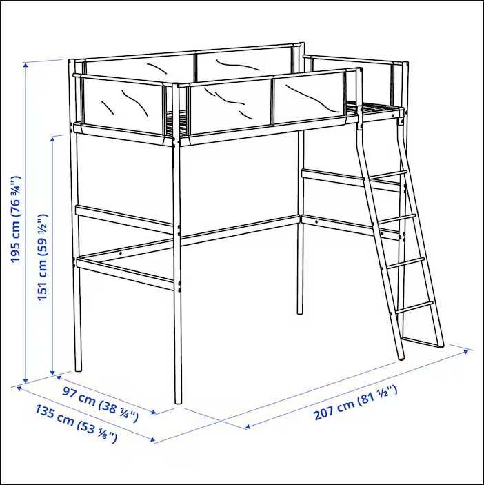 Łóżko na antresoli, metalowe białe + materac, twardy, używane (IKEA)