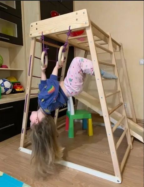 3 в 1 Дитячий спортивний куток з бука з додатковим комплексом розваг