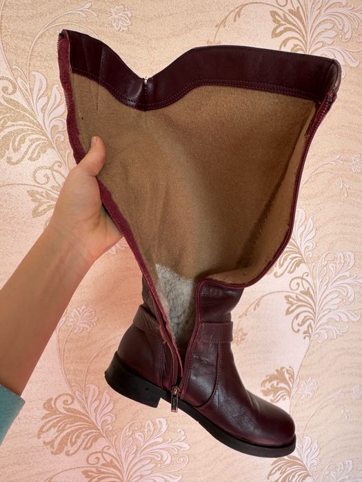 Сапожки шкіряні 36 р, бургунді, осінь/зима