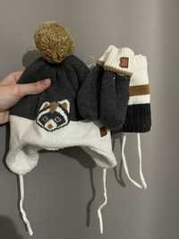 Набор шапка, шарф (баф) и перчатки для новорожденного , младенца 3-6м