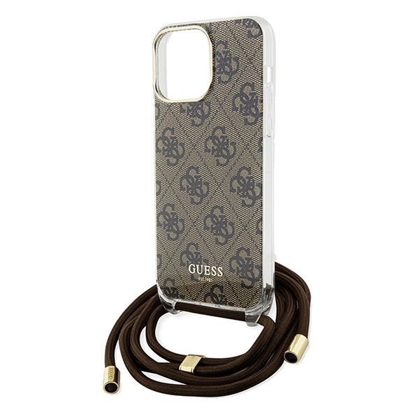 Etui Guess Crossbody Cord 4G Print dla iPhone 15 Pro 6.1" - Brązowe