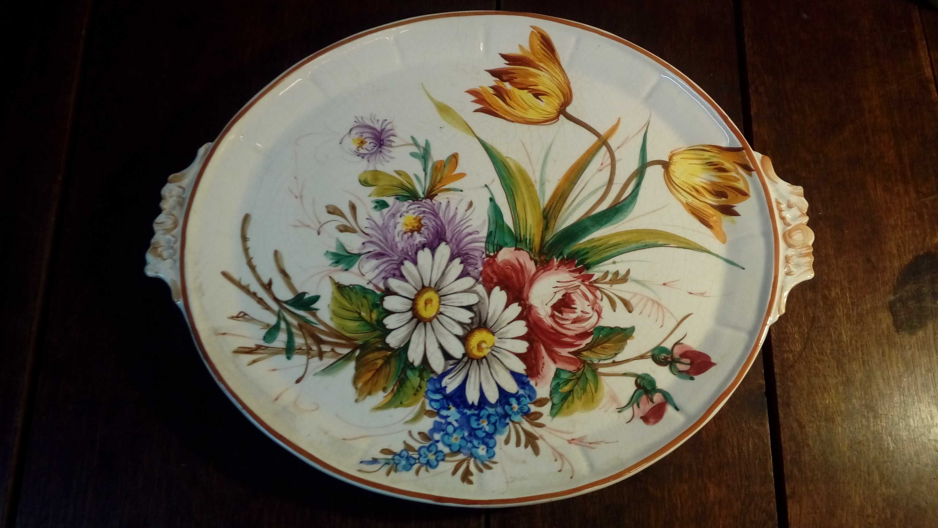 Patera taca talerz z uszami Bassano ceramika Włochy kwiaty malowane