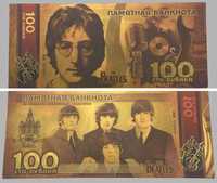 John Lennon i zespół The Beatles - piękny pozłacany banknot (okazja!)
