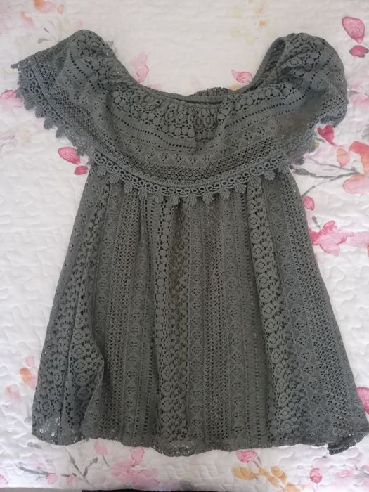 Blusa de renda verde seco, Tam. M