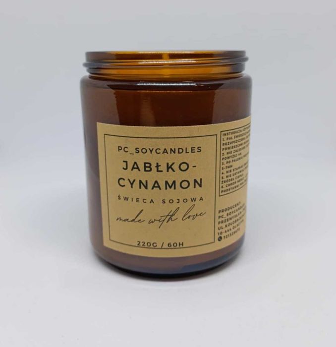 Świeca Sojowa Zapachowa Jabłko-cynamon 250ml 60h