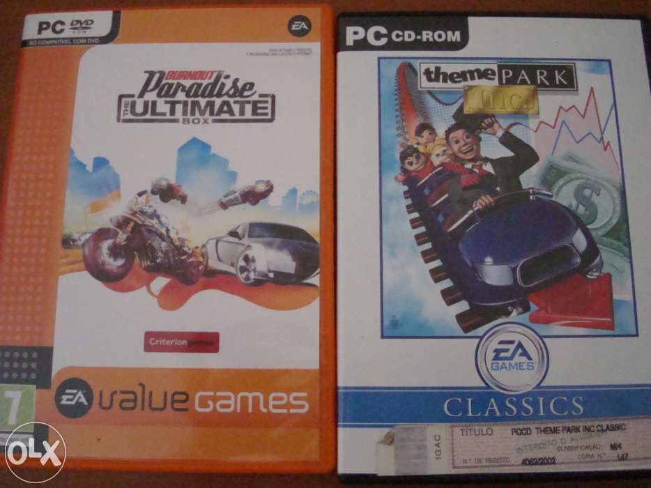 Jogos para PC "Theme Park Inc Classic" e "Burnout - Paradise..."