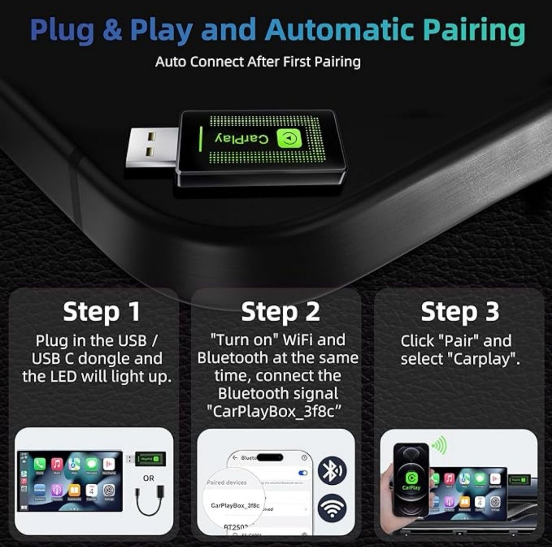 Lyssiefeel Wireless CarPlay Adapter Easy Plug & Play