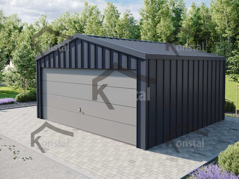 Nowoczesny Garaż blaszany 6x5 TOPLINE pomieszczenie brama SEGMENTOWA