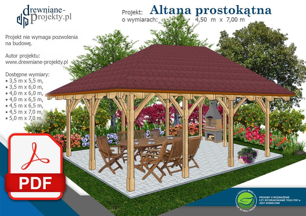 Projekt DIY: Altana, altanka, wiata ogrodowa, drewniana - plik PDF !!