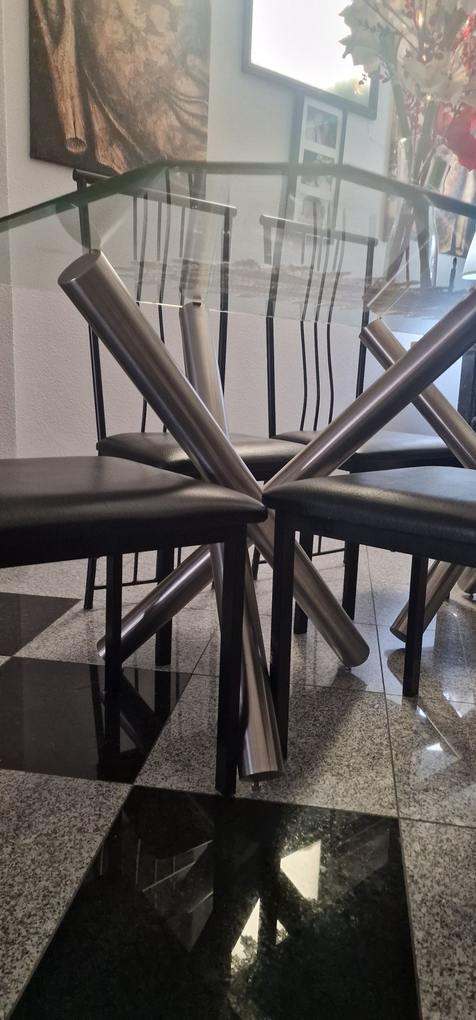 Mesa sala de jantar inox e vidro