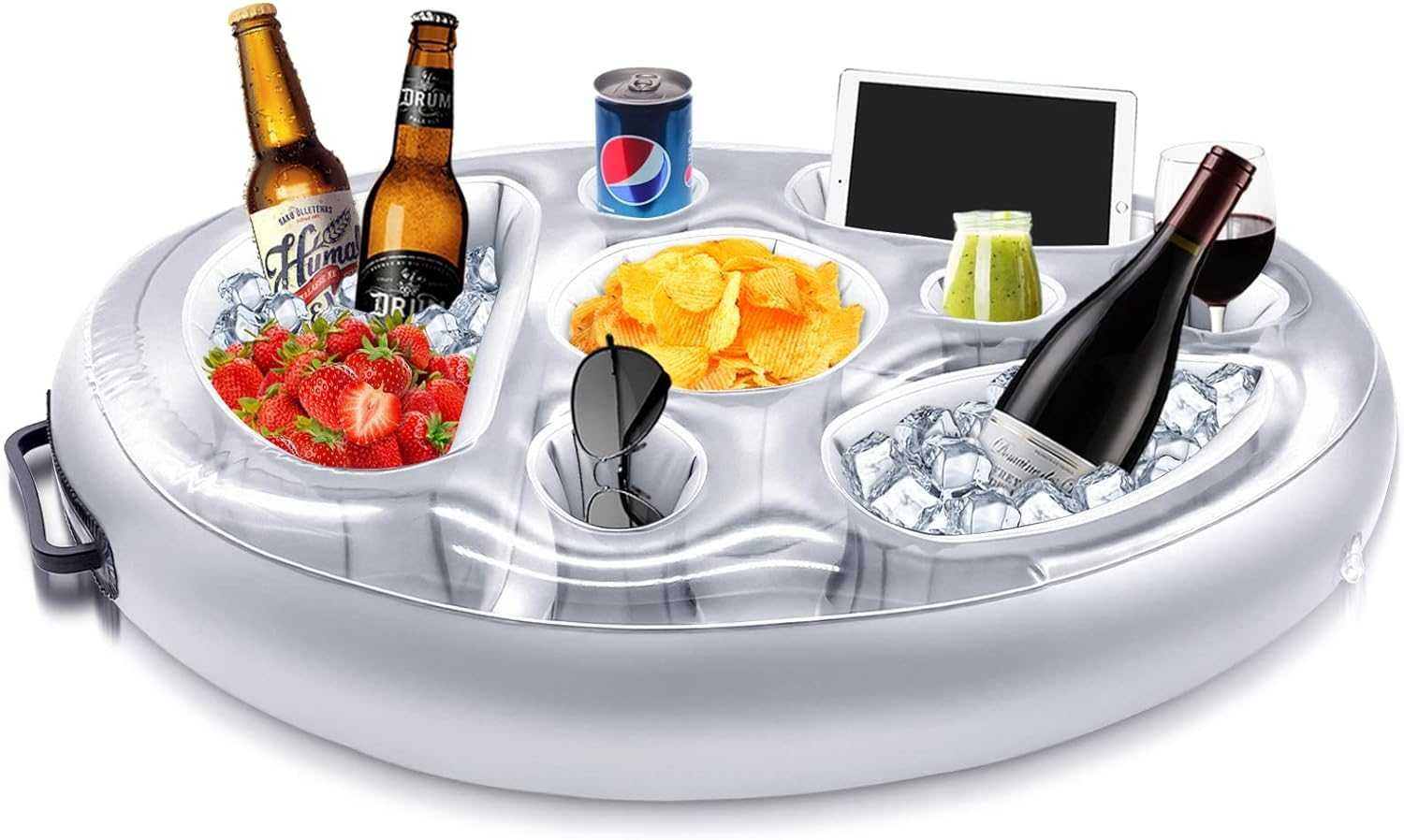 Bandeja insuflável flutuador porta-bebidas garrafas piscina 51 x 70 cm