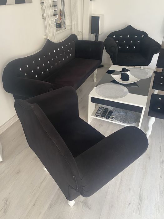 Zestaw Mebli Glamour kryształki - kanapa-fotele-stołki