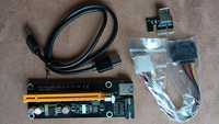 Райзер PCI-E 1x to 16x, USB, Mollex 4 pin, юсб, Моллекс 4 пин, +кабеля