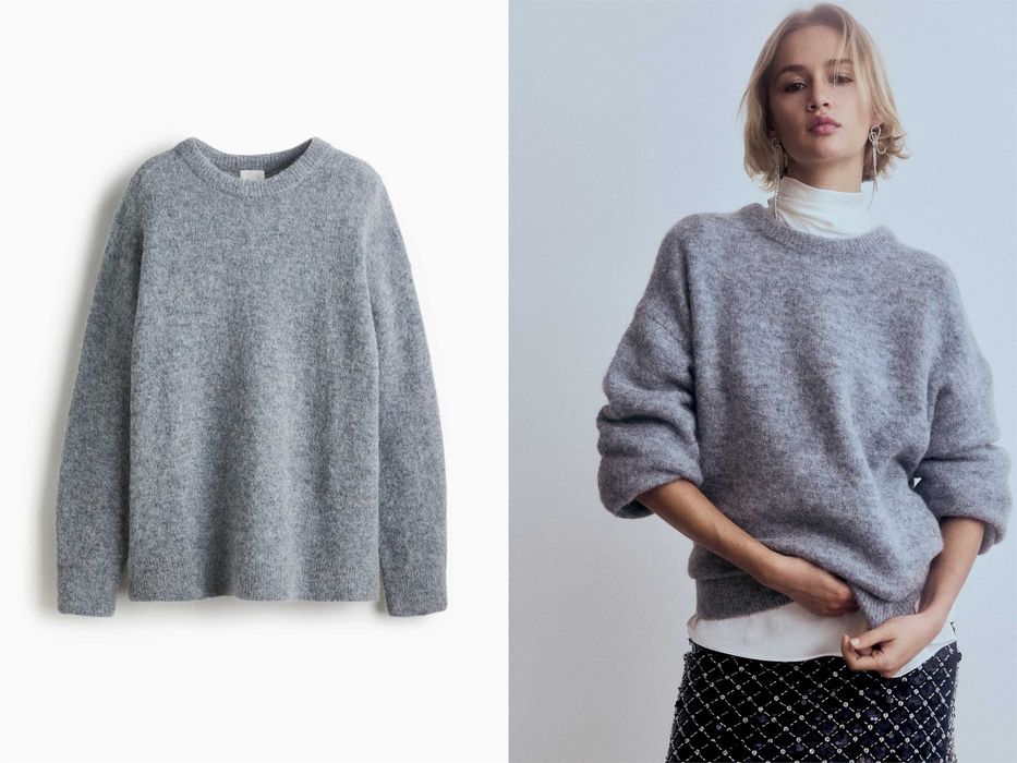 Sweter Premium XS nowa kolekcja oversize alpaka szary błękit PROMOCJA