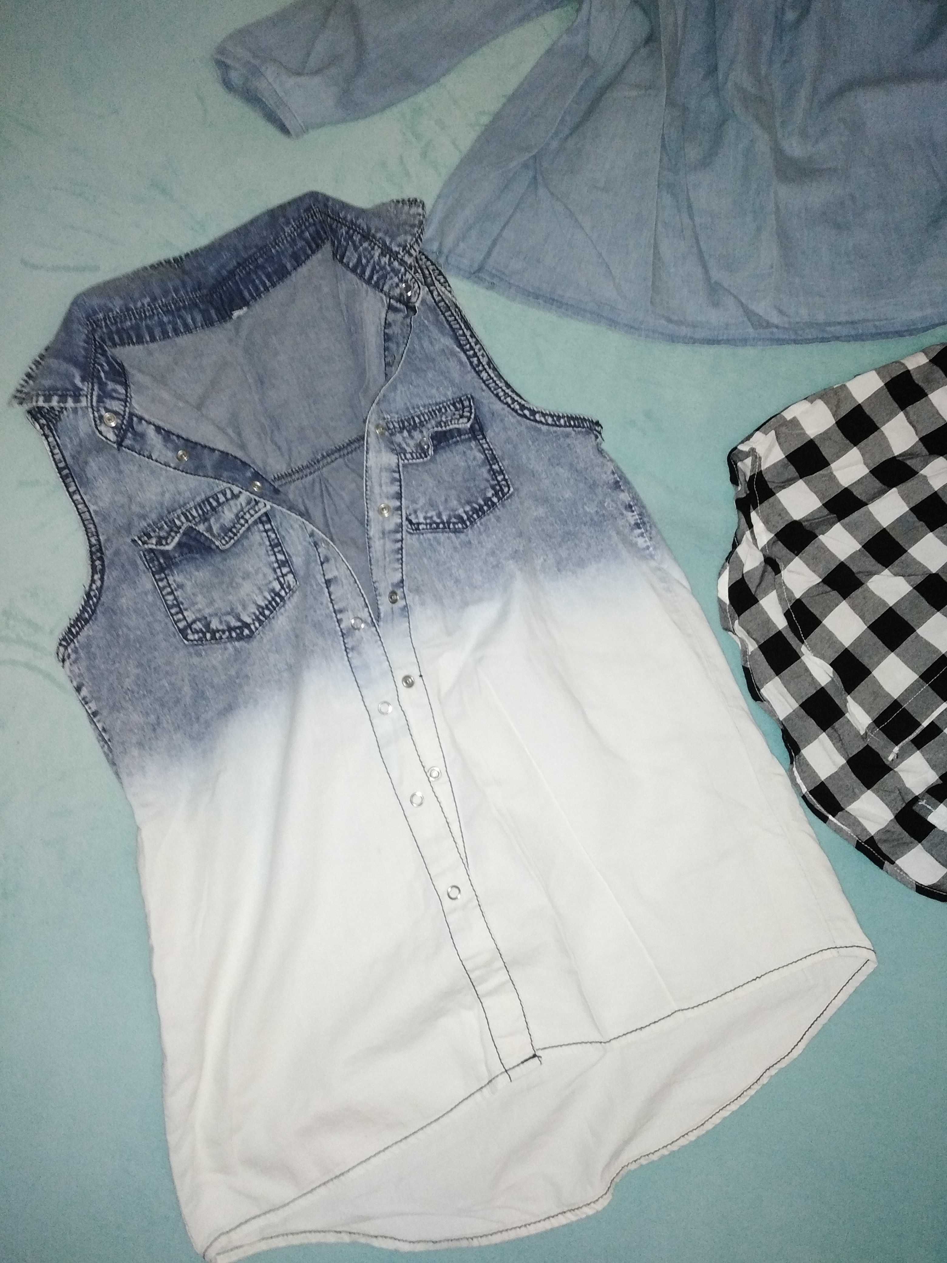 H&M 3x cudne koszule tuniki jeansowe krata bialo czarna XS S 34 36