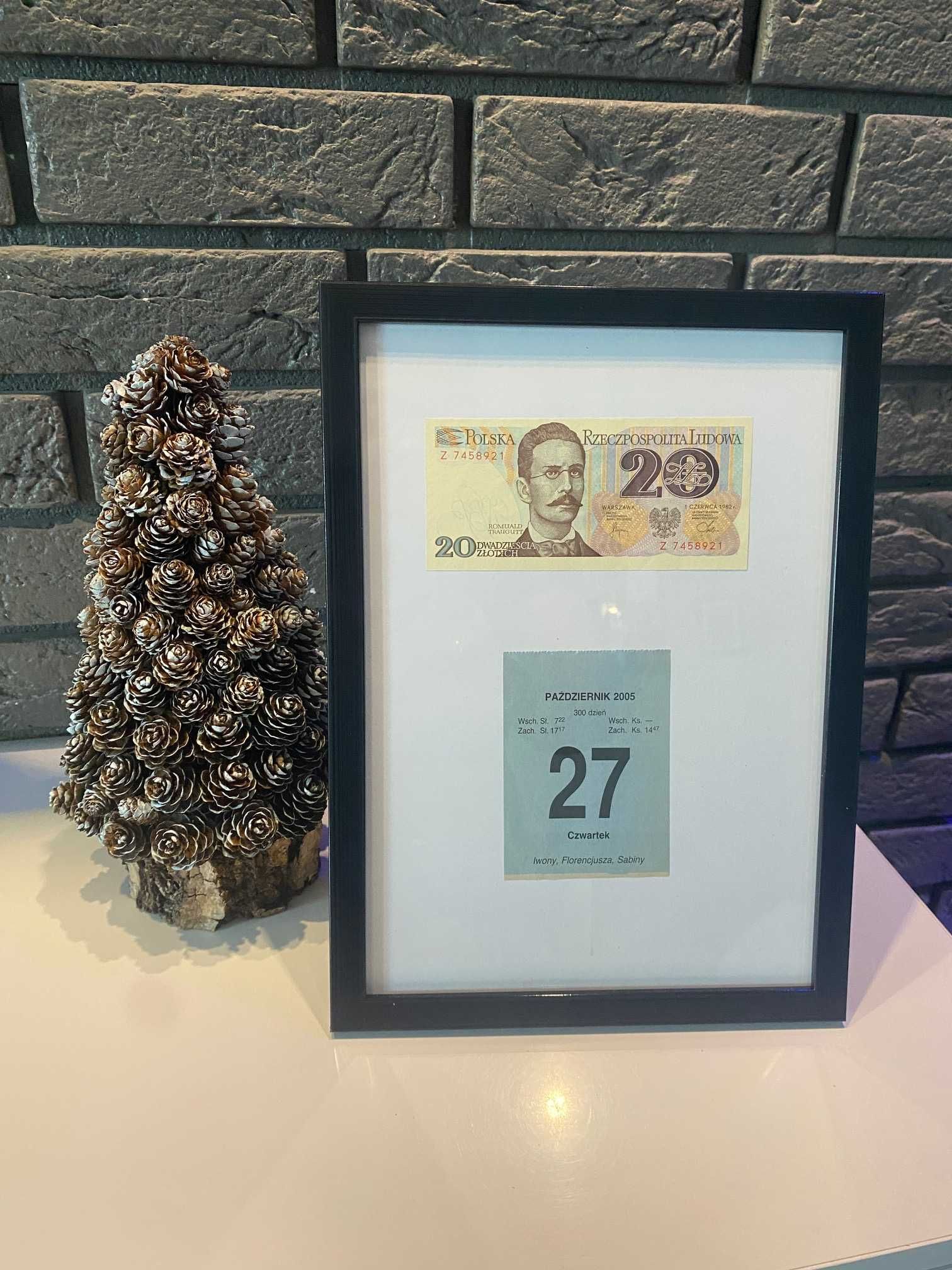 Prezent 20 ROCZNICA, URODZINY, kartka kalendarza 2005 z banknotami