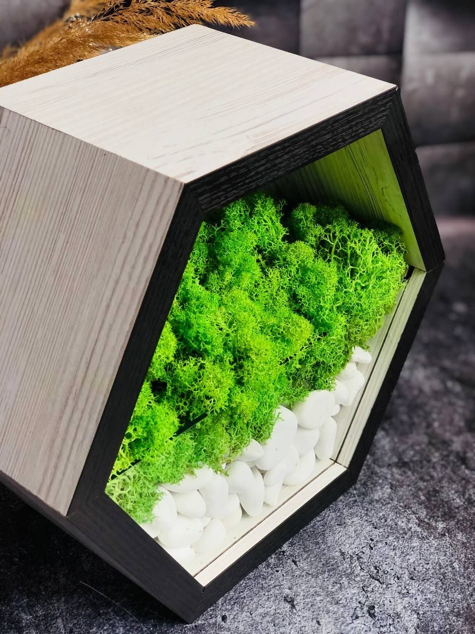 Мосаріум з мохом в дерев'яній соті декор