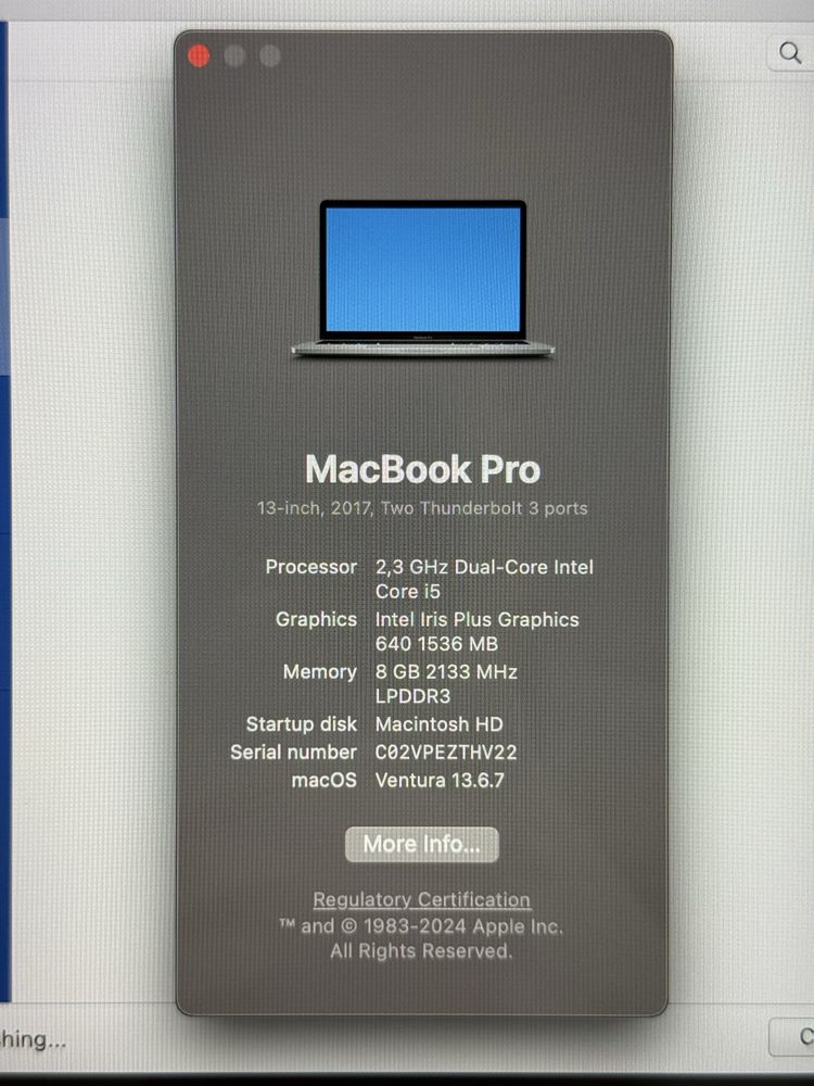 Apple MacBook Pro 13 2017, intel core i5