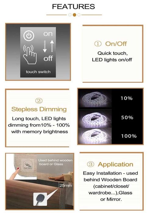 Індуктивний сенсорний перемикач освітлення ДСП 25 мм