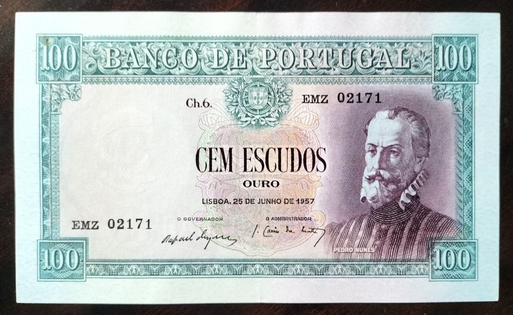 Nota 100$ 1957 Pedro Nunes Quase Nova