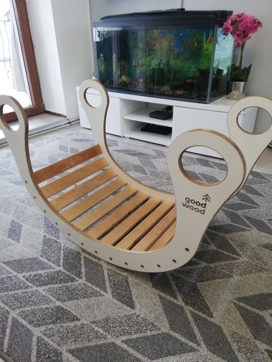 Drewniany Bujak ze zjeżdżalnią, ślizgawką good wood wspinaczka