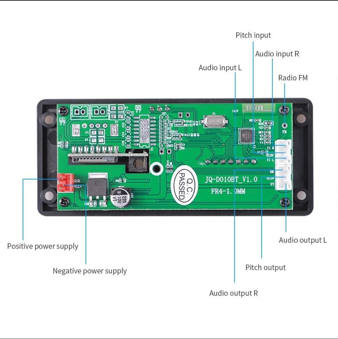 Декодер 2*25W, Bluetooth 5.0. ФМ-приемник, AUX,USB, mp3, Папки листает