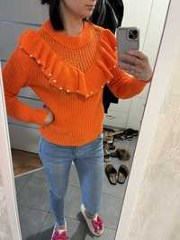 Sweter neonowy orange perełki koraliki neon