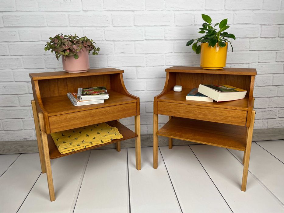 Tekowe szafki nocne, Szwecja, lata 50 – Mid-Century, skandynawski, PRL