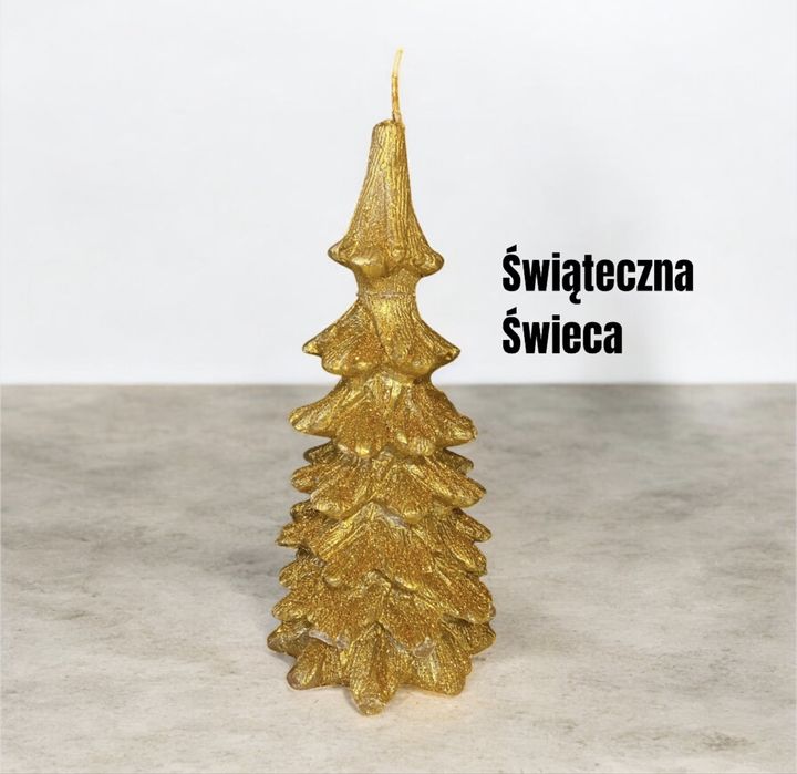 Świąteczna świeca woskowa złota choinka nowa ozdoba dekoracja drzewko
