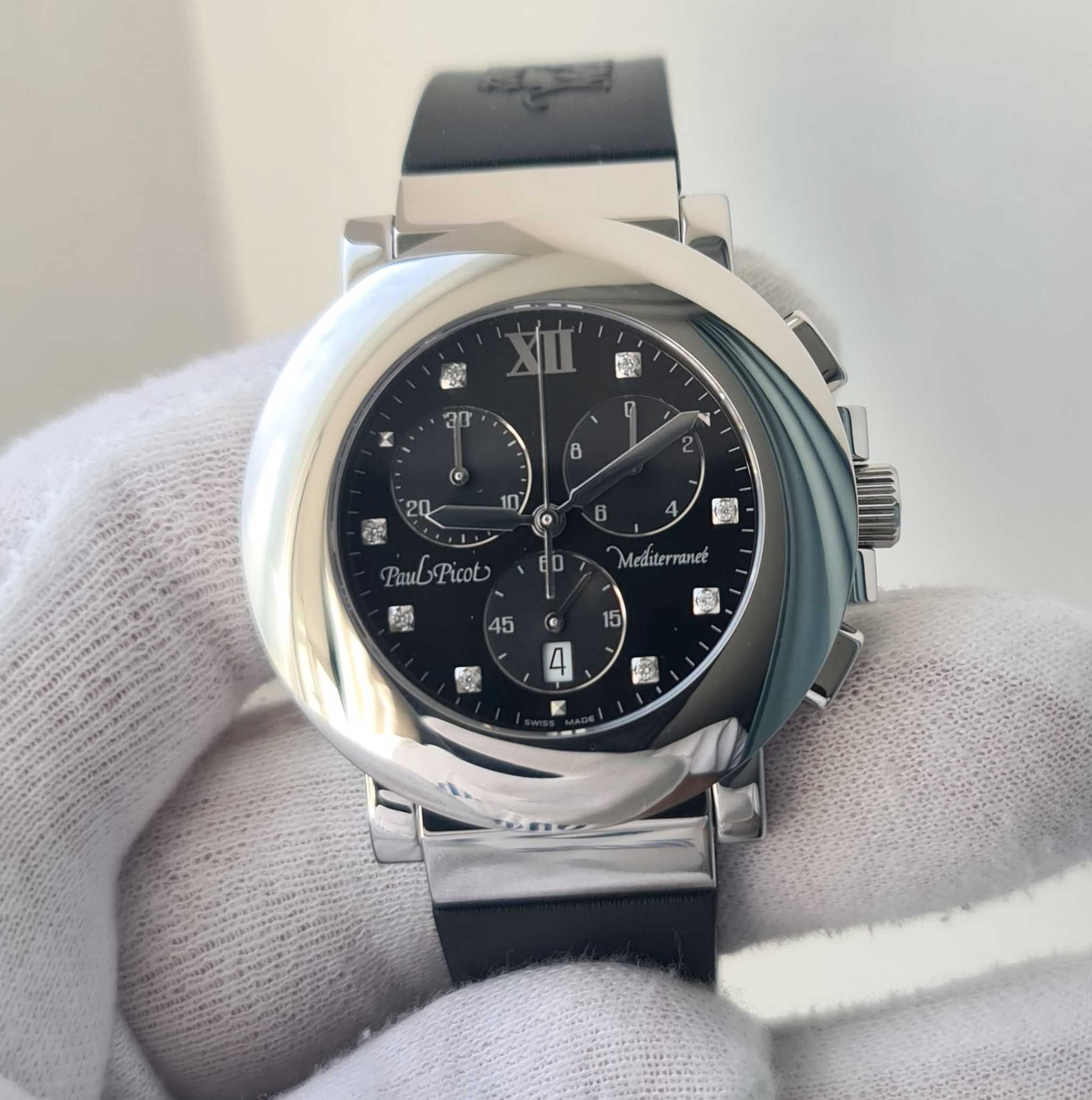 Жіночий годинник Paul Picot Mediterranee Black Chronograph Diamonds