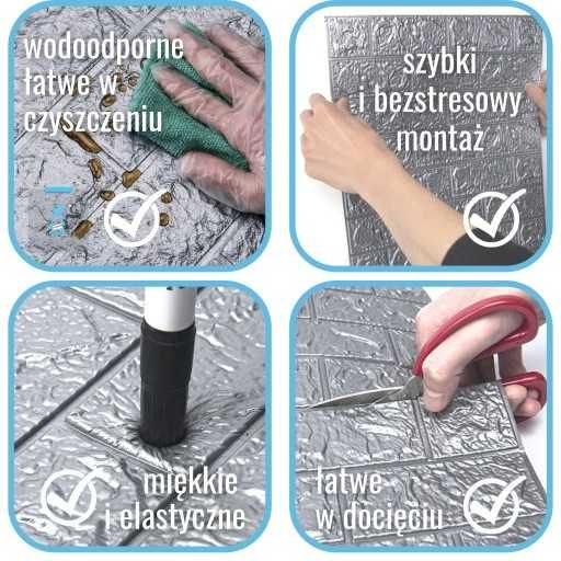 Dekoracyjne Panele Ścienne 3D
Samoprzylepne , srebrna cegła