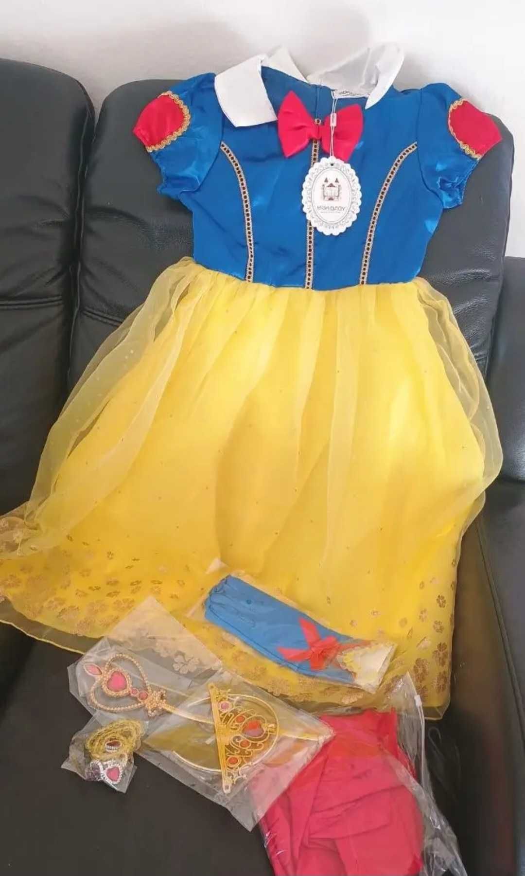 Mega zestaw! Strój Królewna Śnieżka+ akcesoria, r. 116 przebranie bal