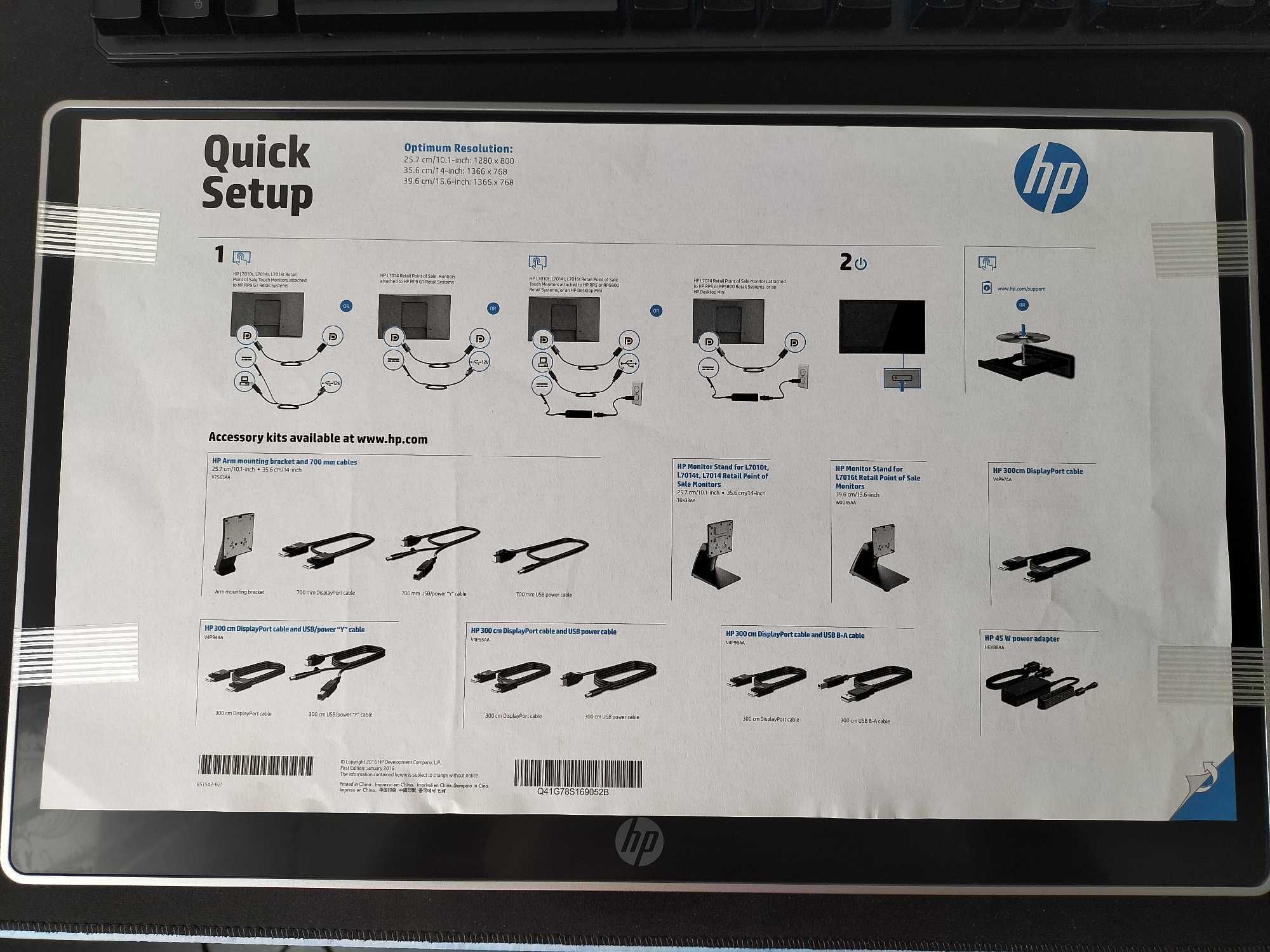 Monitor dotykowy HP L7016t 15,6 cala