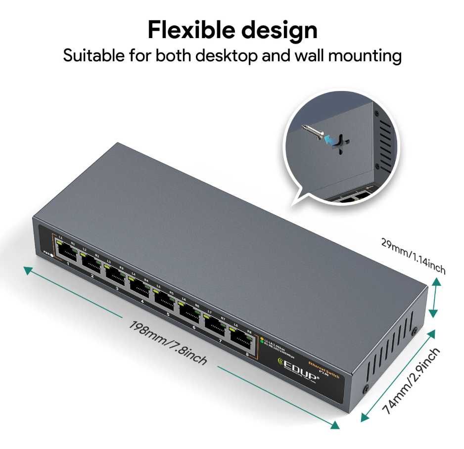Сетевой коммутатор, свич - EDUP EP-SG7820 8-портовый, 2,5G, 40 Гбит/с