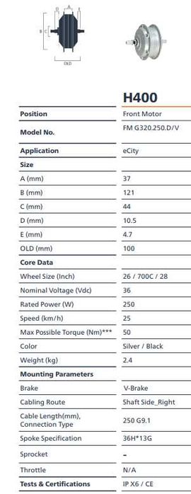Silnik elektryczny Bafang 250W 36V