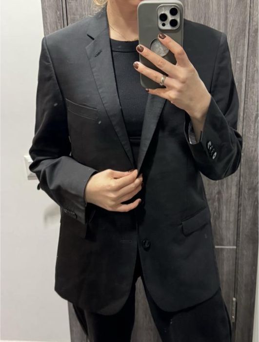 Чорний жіночий жакет, піджак блейзер оверсайз s m