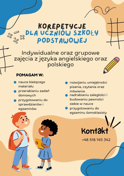 Korepetycje dla uczniów szkół podstawowych - angielski oraz polski