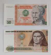 zestaw banknotów 50 i 500 intis , Peru , 2 szt , stan bankowy