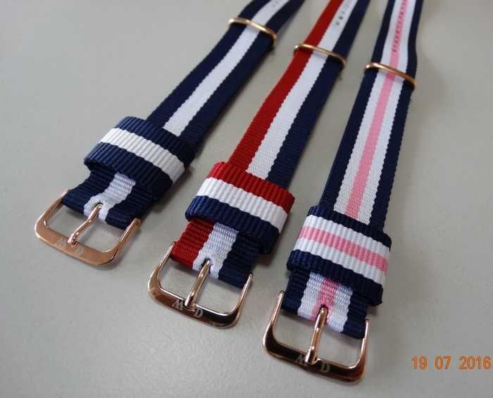 Pasek do zegarka Daniel Wellington szerok 18mm nylonowy złote klamry